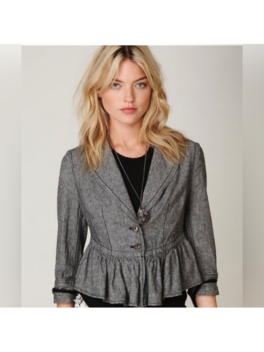 Free People Gray Peplum Blazer Size Medium